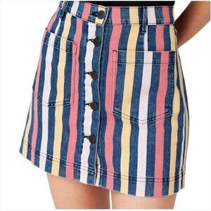 3x1 Blue, Pink, Yellow Striped Denim / Jean Button Front Mini Y2K Skirt Size 25
